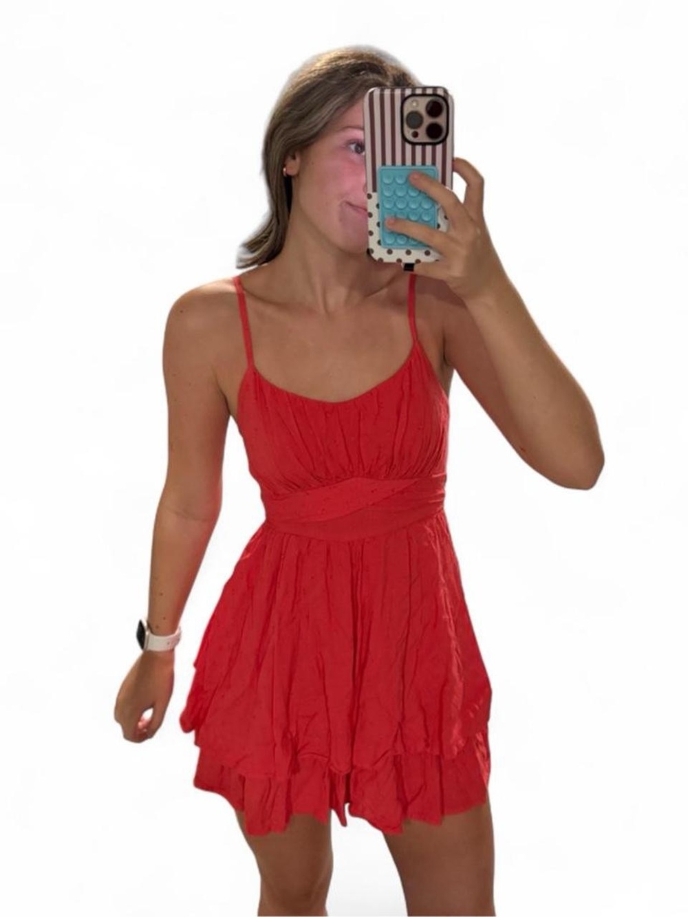 Japna Coral Spaghetti Strap Mini Dress with Tie-back detail
